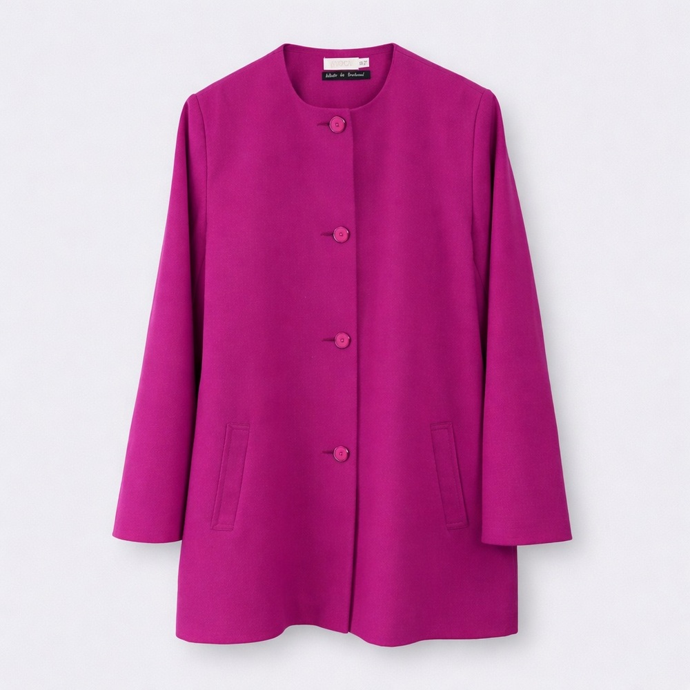 Avoca Ireland 100% Wool Fuchsia Topper Coat Collarless Vintage Womens XL EU 44